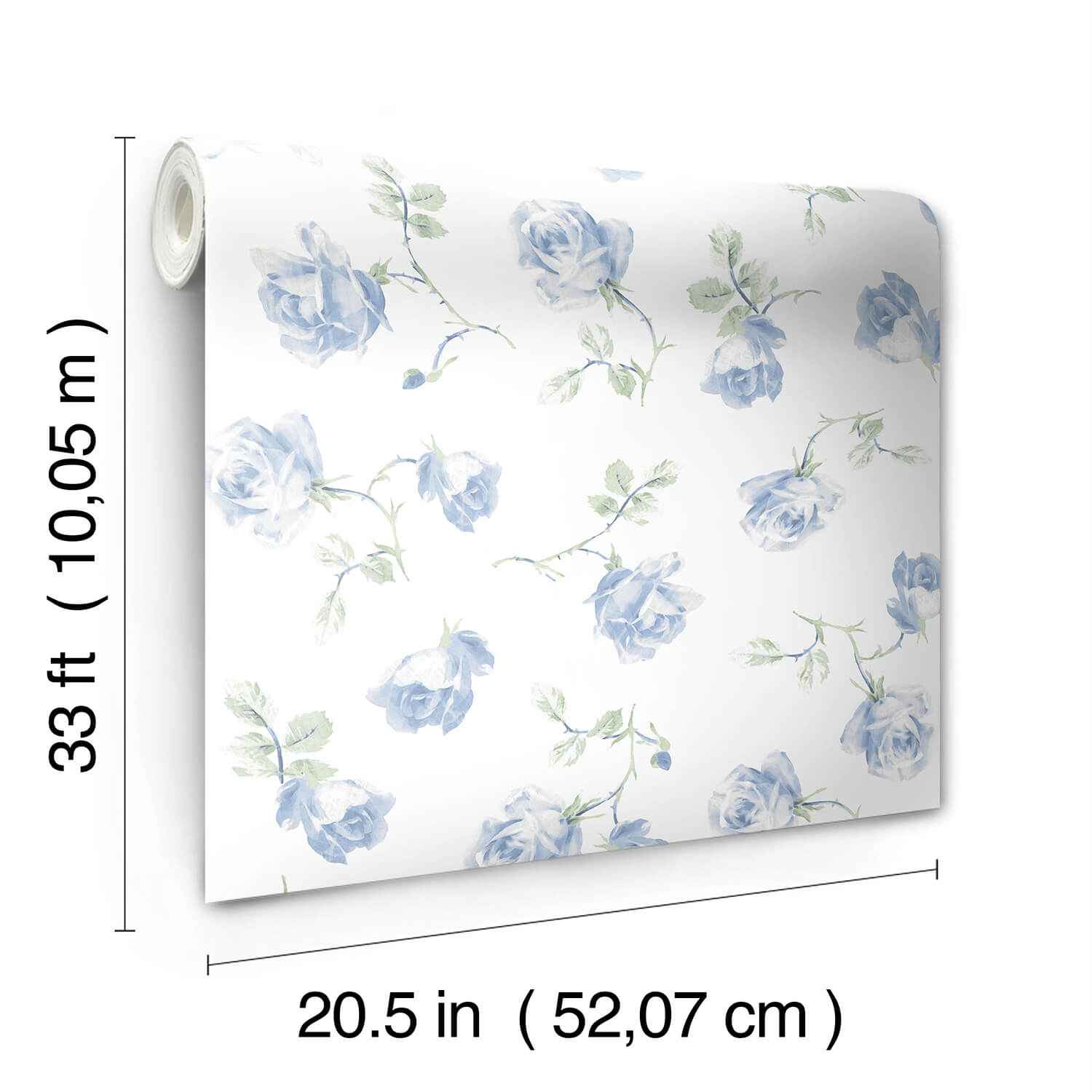 Ribbon Rosa French Blue Loose Roses Wallpaper - York Wallcoverings - AST6085 - York Wallcoverings Wallpaper