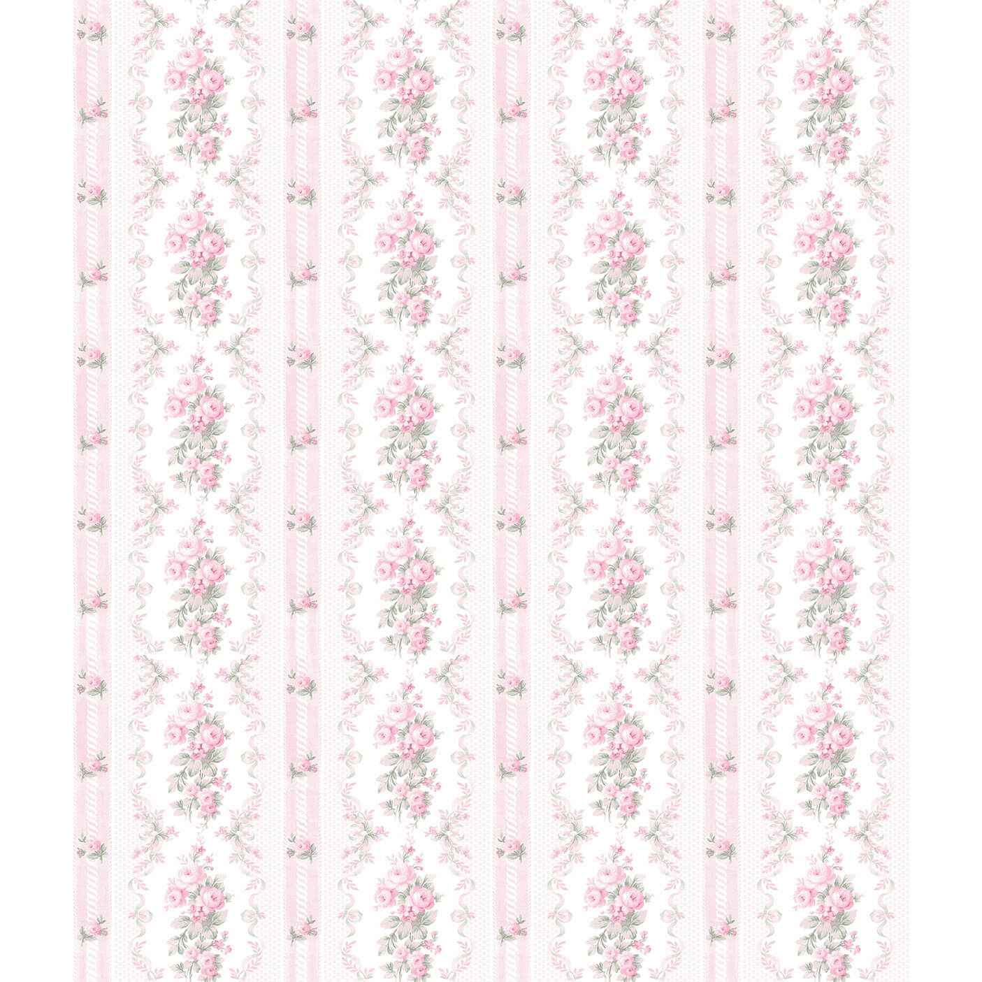 Dreamy Days Pink Parfait Stripe & Floral Wallpaper - York Wallcoverings - AST6086