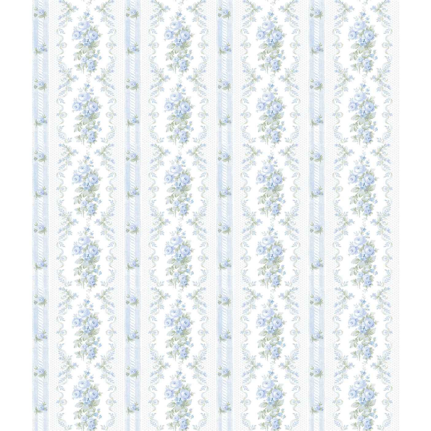Dreamy Days Sweet Blue Stripe & Floral Wallpaper - York Wallcoverings - AST6087 - York Wallcoverings Wallpaper