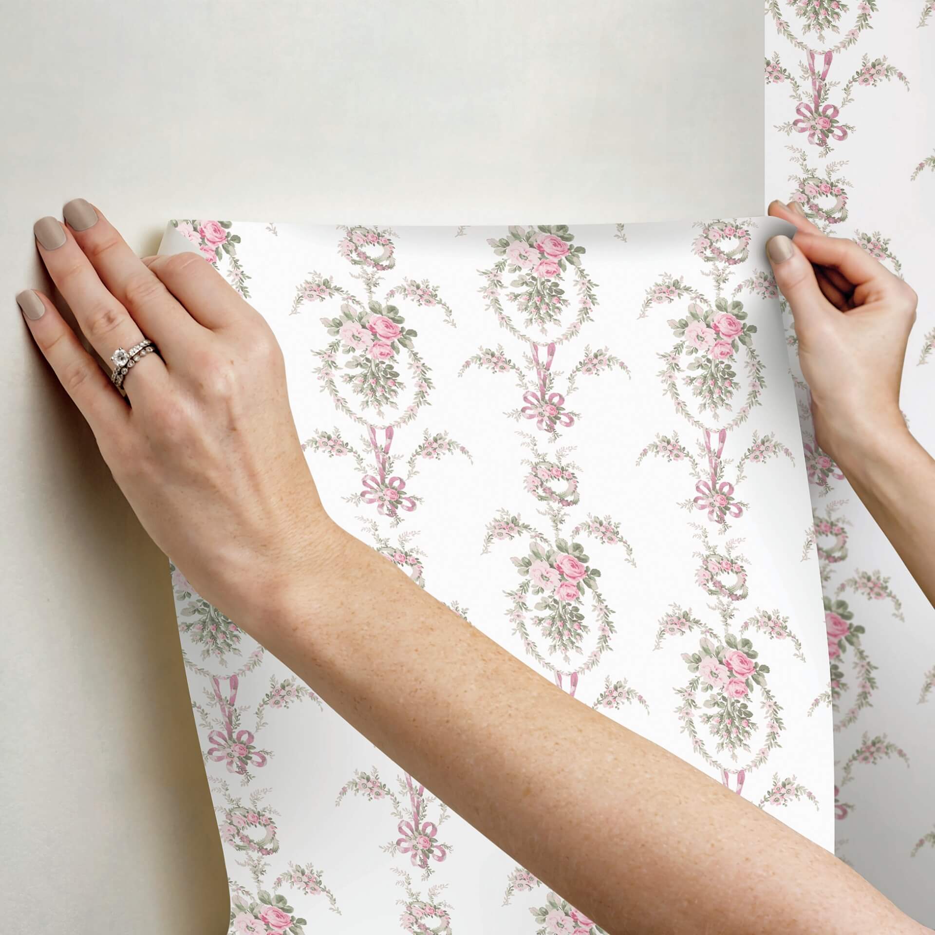 rose-cheeks-party-pink-floral-cluster-wallpaper-york-wallcoverings-ast6088 - York Wallcoverings Wallpaper
