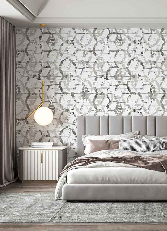 Hex-A-Gone Dove Grey Wall Mural - York Wallcoverings - ASTM5039 - York Wallcoverings Wallpaper
