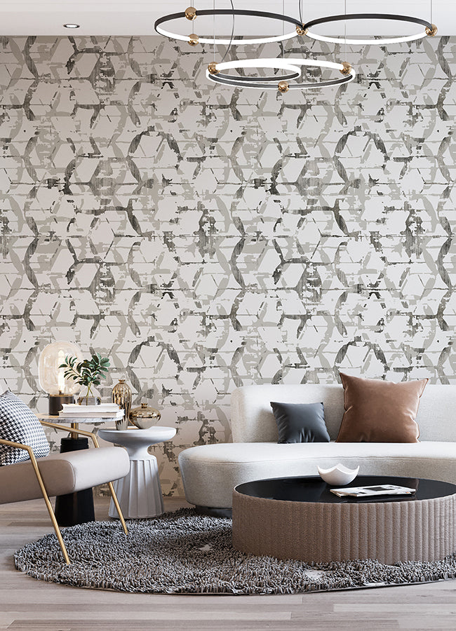 hex-a-gone-dove-grey-wall-mural-york-wallcoverings-astm5039 - York Wallcoverings Wallpaper