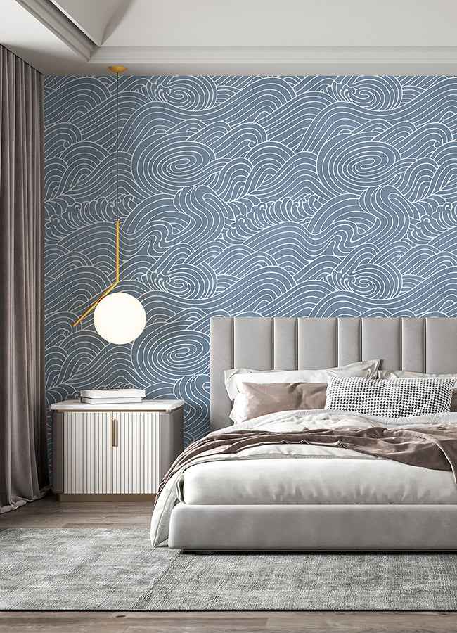 Waves Ocean Blue Wall Mural - York Wallcoverings - ASTM5041 - York Wallcoverings Wallpaper