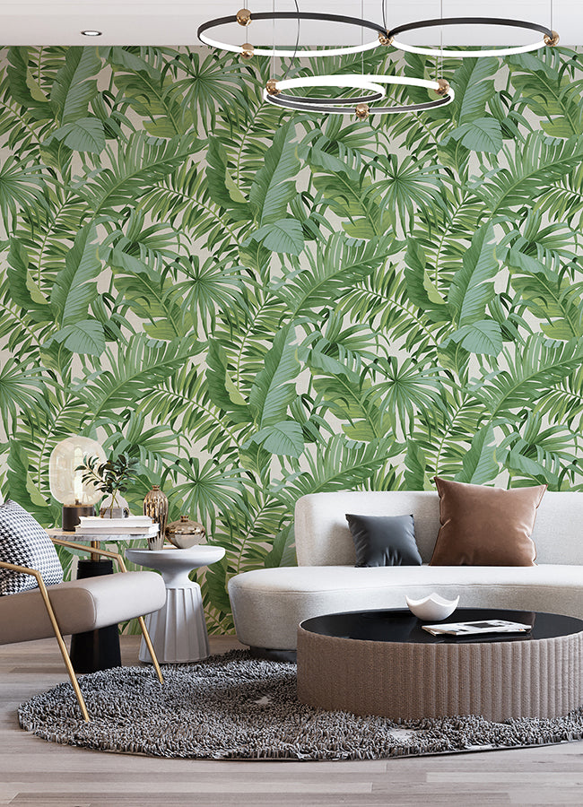tropical-palm-leaf-green-wall-mural-york-wallcoverings-astm5047 - York Wallcoverings Wallpaper