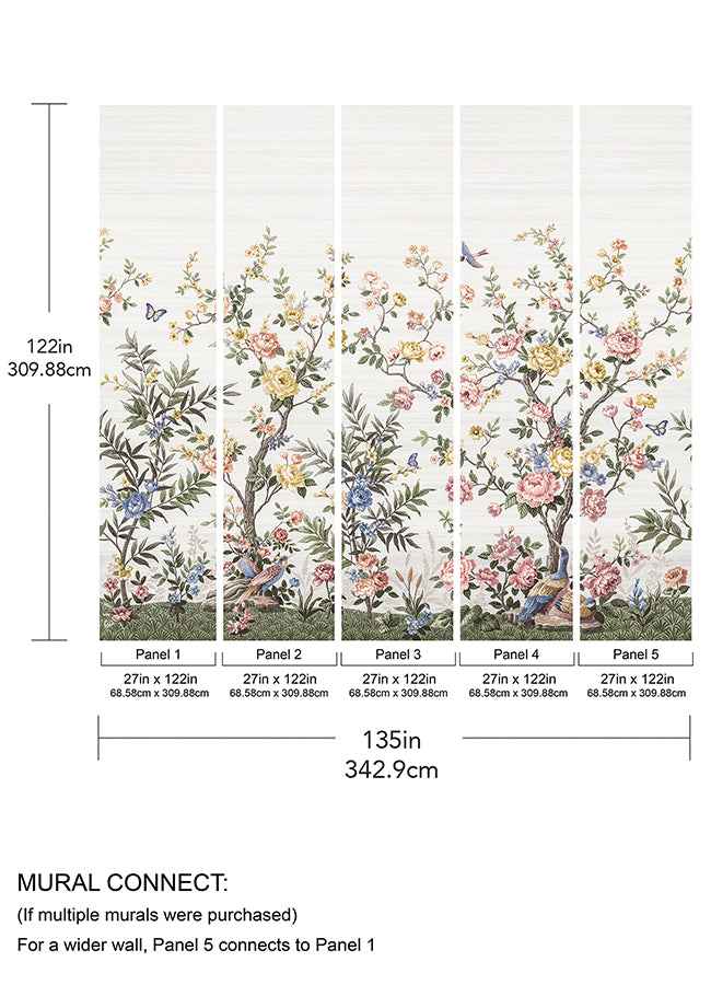 Spring Chinoiserie Soft White Wall Mural - York Wallcoverings - ASTM5055 - York Wallcoverings Wallpaper