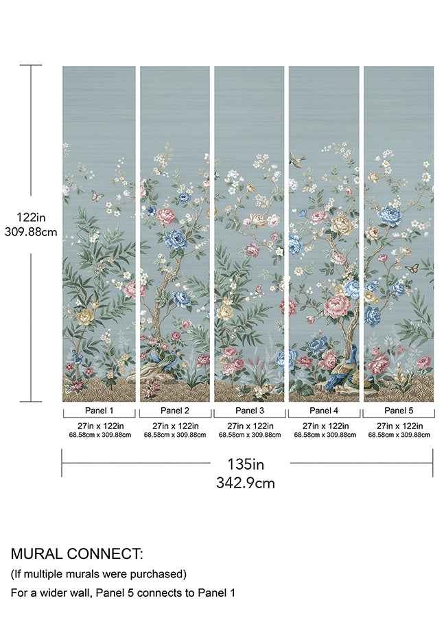 Winter Chinoiserie Robins Egg Blue Wall Mural - York Wallcoverings - ASTM5057 - York Wallcoverings Wallpaper