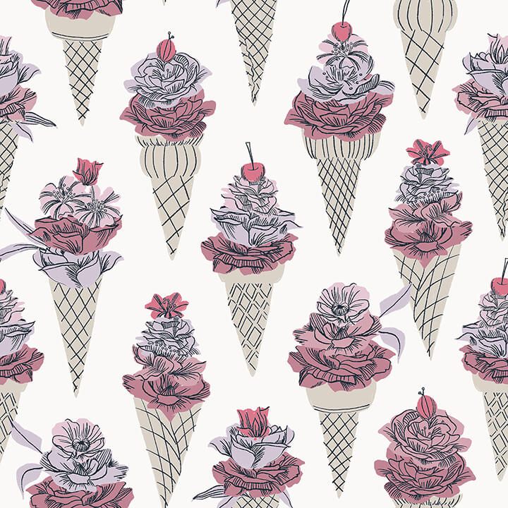 pink-floral-ice-cream-peel-and-stick-wallpaper-york-wallcoverings-bds6075 - York Wallcoverings Wallpaper