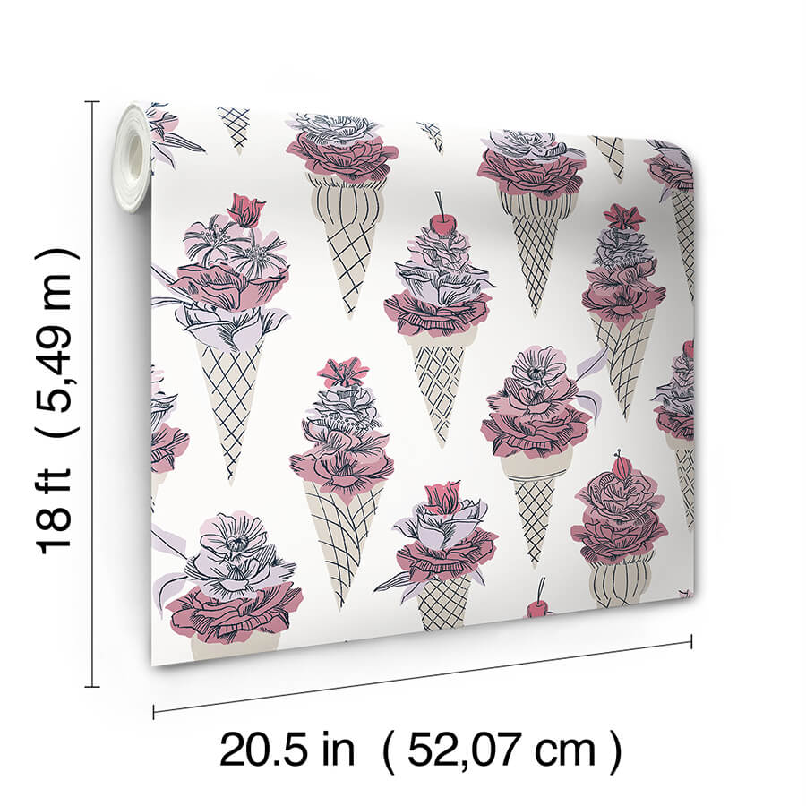 pink-floral-ice-cream-peel-and-stick-wallpaper-york-wallcoverings-bds6075 - York Wallcoverings Wallpaper