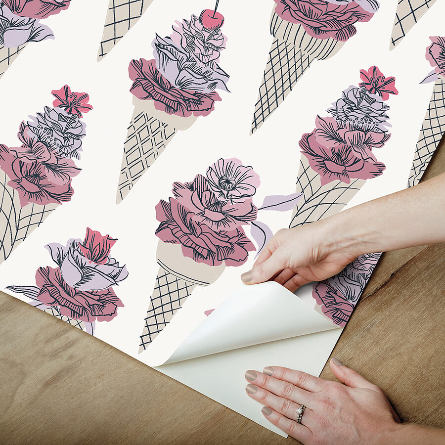 pink-floral-ice-cream-peel-and-stick-wallpaper-york-wallcoverings-bds6075 - York Wallcoverings Wallpaper