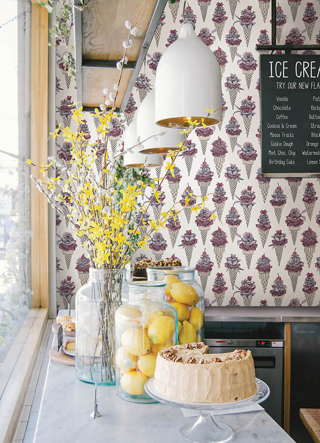 pink-floral-ice-cream-peel-and-stick-wallpaper-york-wallcoverings-bds6075 - York Wallcoverings Wallpaper