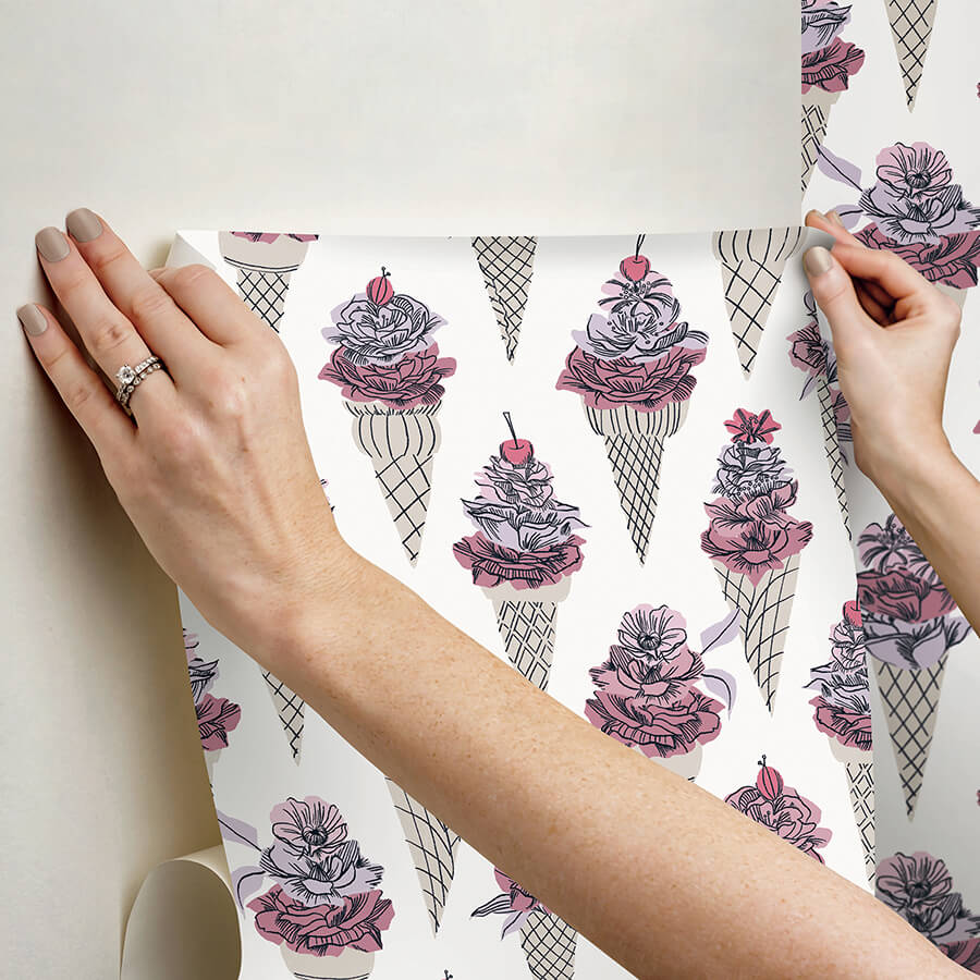 pink-floral-ice-cream-peel-and-stick-wallpaper-york-wallcoverings-bds6075 - York Wallcoverings Wallpaper