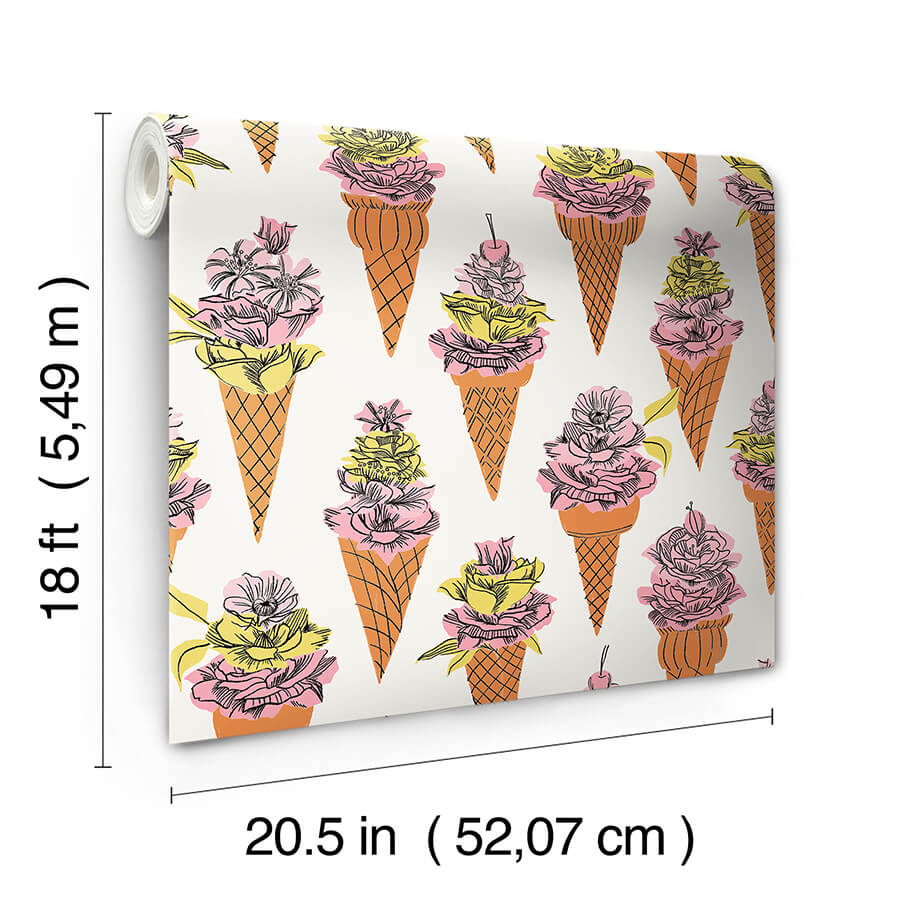 orange-floral-ice-cream-peel-and-stick-wallpaper-york-wallcoverings-bds6076 - York Wallcoverings Wallpaper