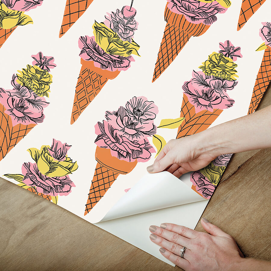 orange-floral-ice-cream-peel-and-stick-wallpaper-york-wallcoverings-bds6076 - York Wallcoverings Wallpaper