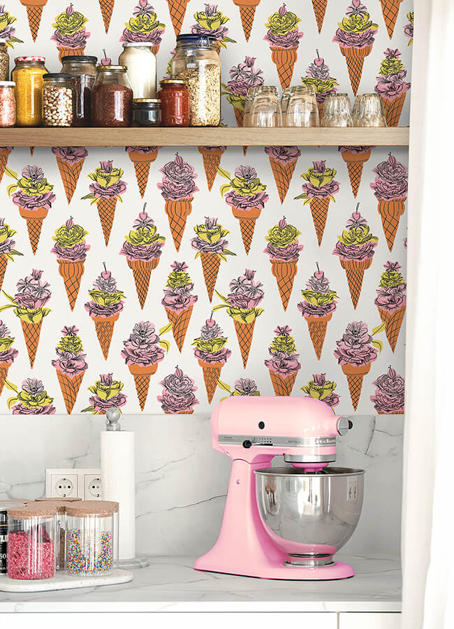 orange-floral-ice-cream-peel-and-stick-wallpaper-york-wallcoverings-bds6076 - York Wallcoverings Wallpaper