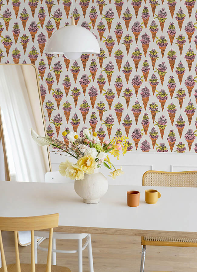 orange-floral-ice-cream-peel-and-stick-wallpaper-york-wallcoverings-bds6076 - York Wallcoverings Wallpaper