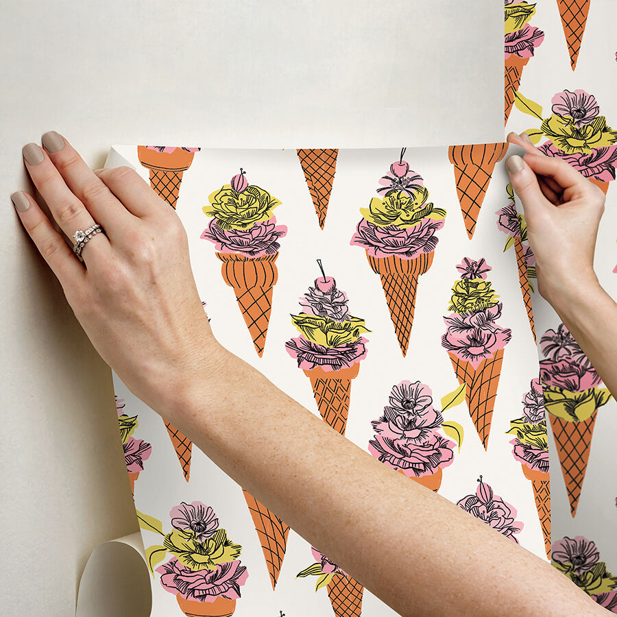 orange-floral-ice-cream-peel-and-stick-wallpaper-york-wallcoverings-bds6076 - York Wallcoverings Wallpaper