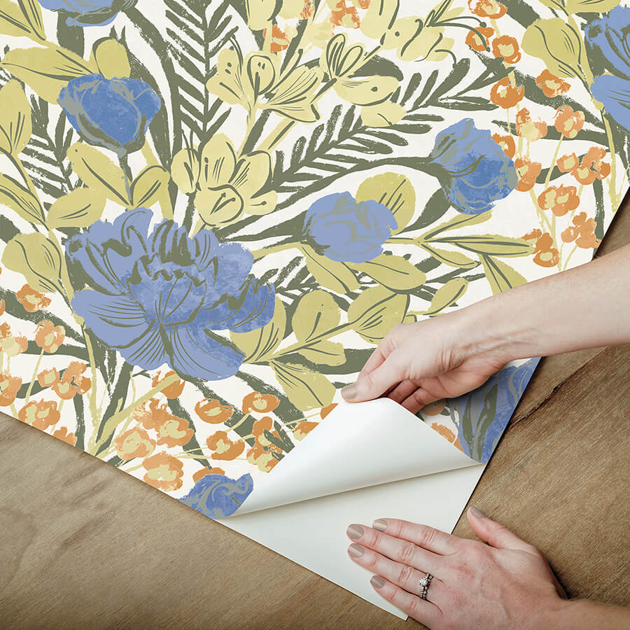 bright-multi-moody-june-blooms-peel-and-stick-wallpaper-york-wallcoverings-bds6077 - York Wallcoverings Wallpaper