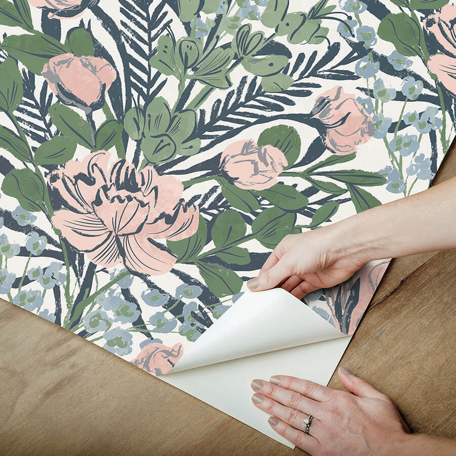 soft-multi-moody-june-blooms-peel-and-stick-wallpaper-york-wallcoverings-bds6078 - York Wallcoverings Wallpaper