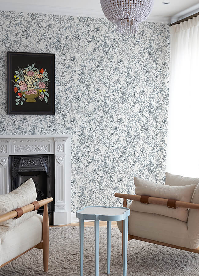 navy-may-bloom-peel-and-stick-wallpaper-york-wallcoverings-bds6080 - York Wallcoverings Wallpaper