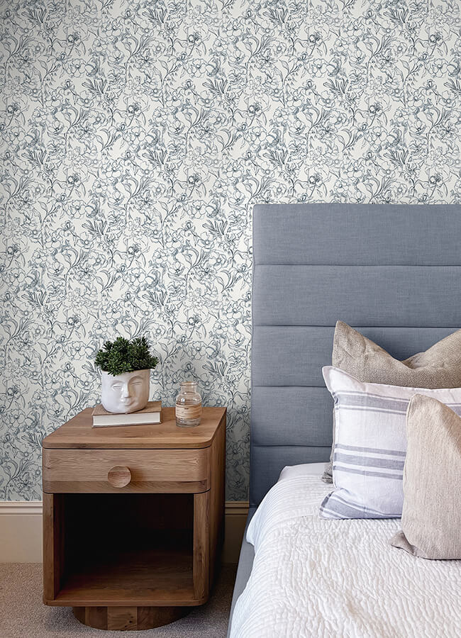 navy-may-bloom-peel-and-stick-wallpaper-york-wallcoverings-bds6080 - York Wallcoverings Wallpaper