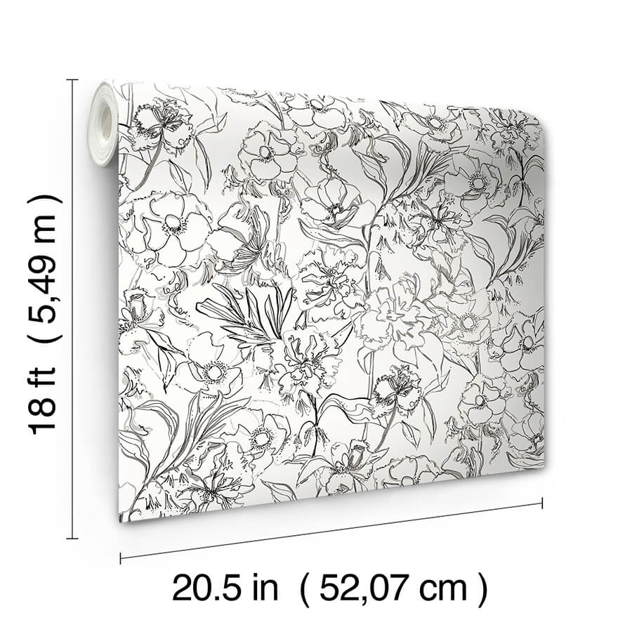 grey-may-bloom-peel-and-stick-wallpaper-york-wallcoverings-bds6082 - York Wallcoverings Wallpaper
