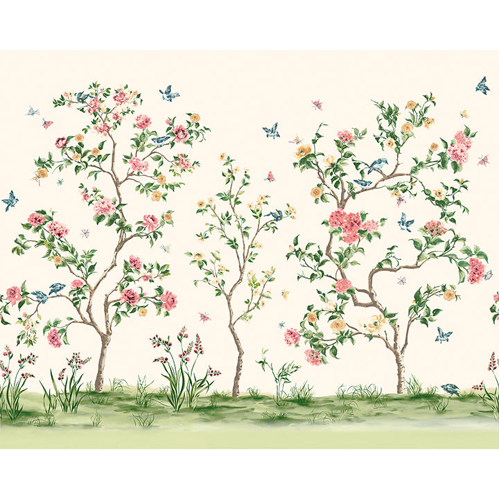 pink-chinoiserie-floral-tree-wall-mural-york-wallcoverings-mur193m - York Wallcoverings Wallpaper