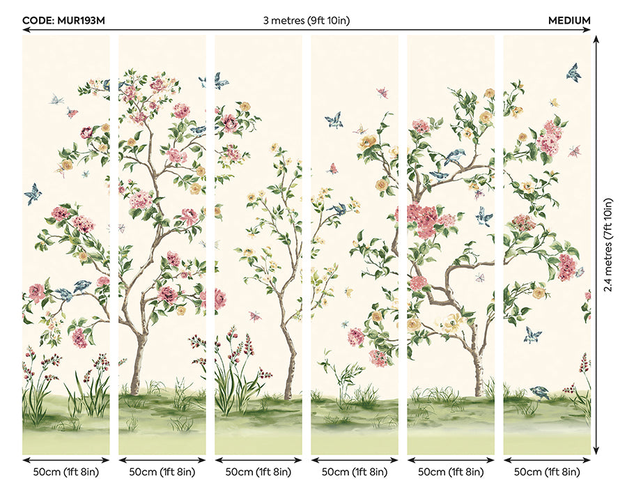 pink-chinoiserie-floral-tree-wall-mural-york-wallcoverings-mur193m - York Wallcoverings Wallpaper