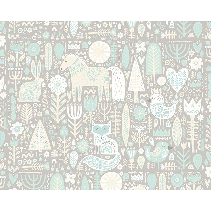 aqua-scandi-forest-animals-wall-mural-york-wallcoverings-mur239m - York Wallcoverings Wallpaper