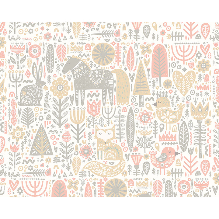 peach-scandi-forest-animals-wall-mural-york-wallcoverings-mur240m - York Wallcoverings Wallpaper