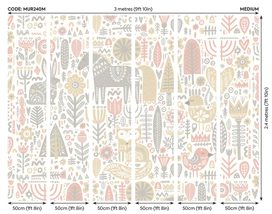 peach-scandi-forest-animals-wall-mural-york-wallcoverings-mur240m - York Wallcoverings Wallpaper