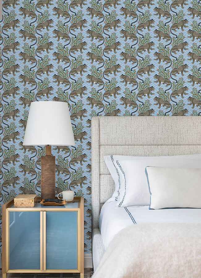 Light Blue Bagheera Peel and Stick Wallpaper - York Wallcoverings - PFS6105 - York Wallcoverings Wallpaper