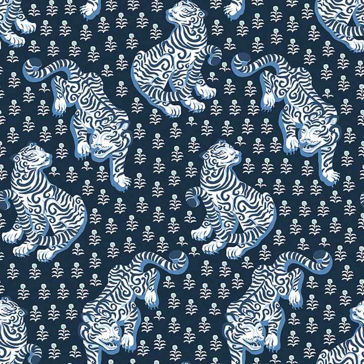 Navy Tiger Queen Peel & Stick Wallpaper - York Wallcoverings - PFS6106 - York Wallcoverings Wallpaper