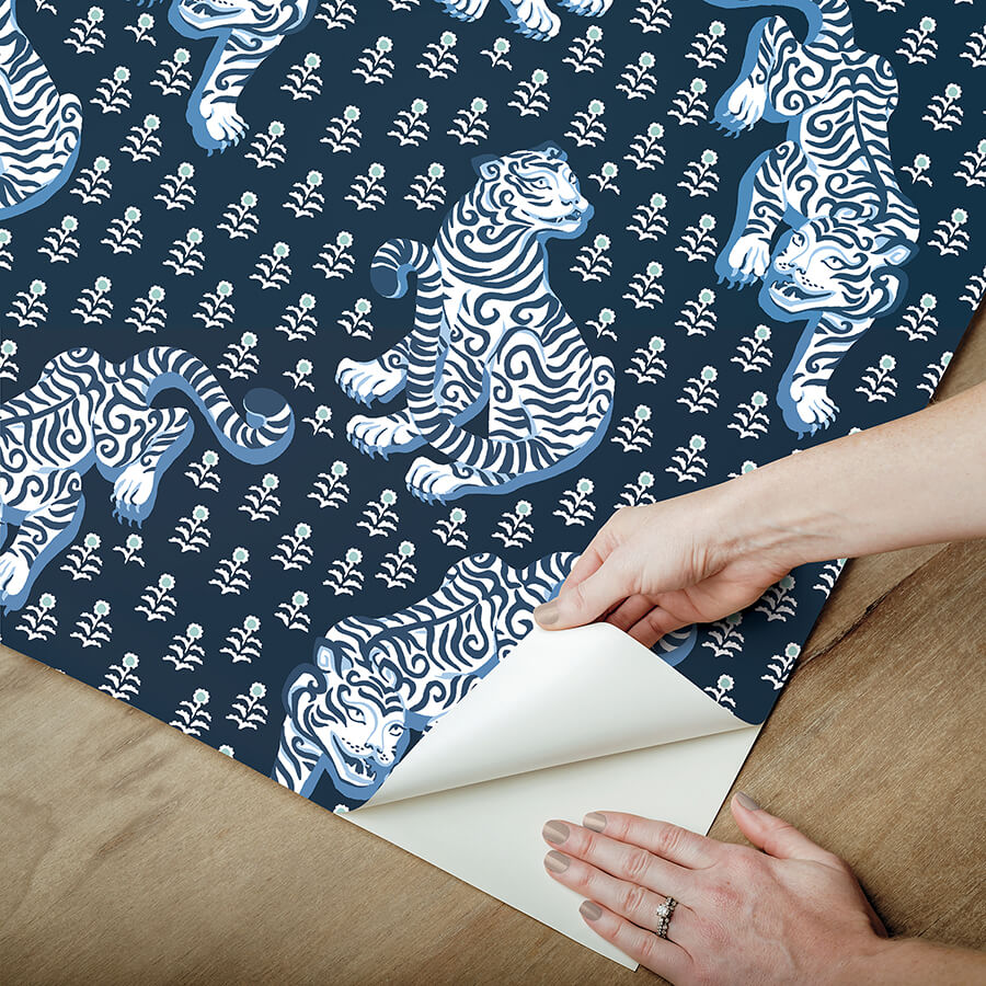 navy-tiger-queen-peel-and-stick-wallpaper-york-wallcoverings-pfs6106 - York Wallcoverings Wallpaper