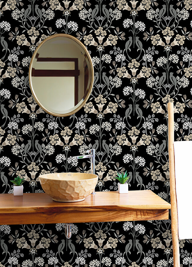 black-neutral-meadow-song-peel-and-stick-wallpaper-york-wallcoverings-nus6095 - York Wallcoverings Wallpaper