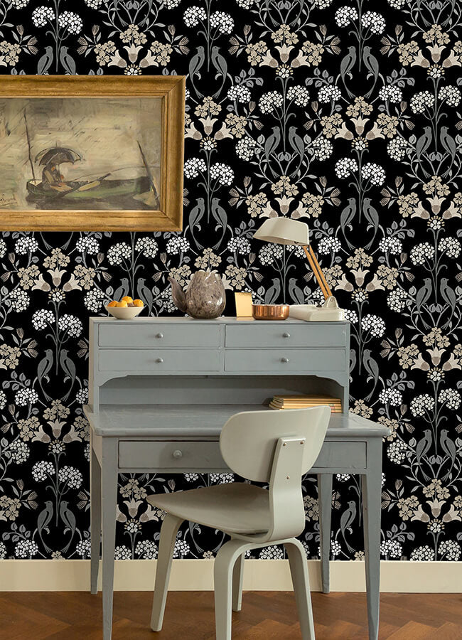 black-neutral-meadow-song-peel-and-stick-wallpaper-york-wallcoverings-nus6095 - York Wallcoverings Wallpaper