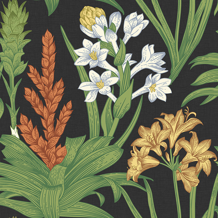 black-multi-blooming-villa-peel-and-stick-wallpaper-york-wallcoverings-nus6096 - York Wallcoverings Wallpaper