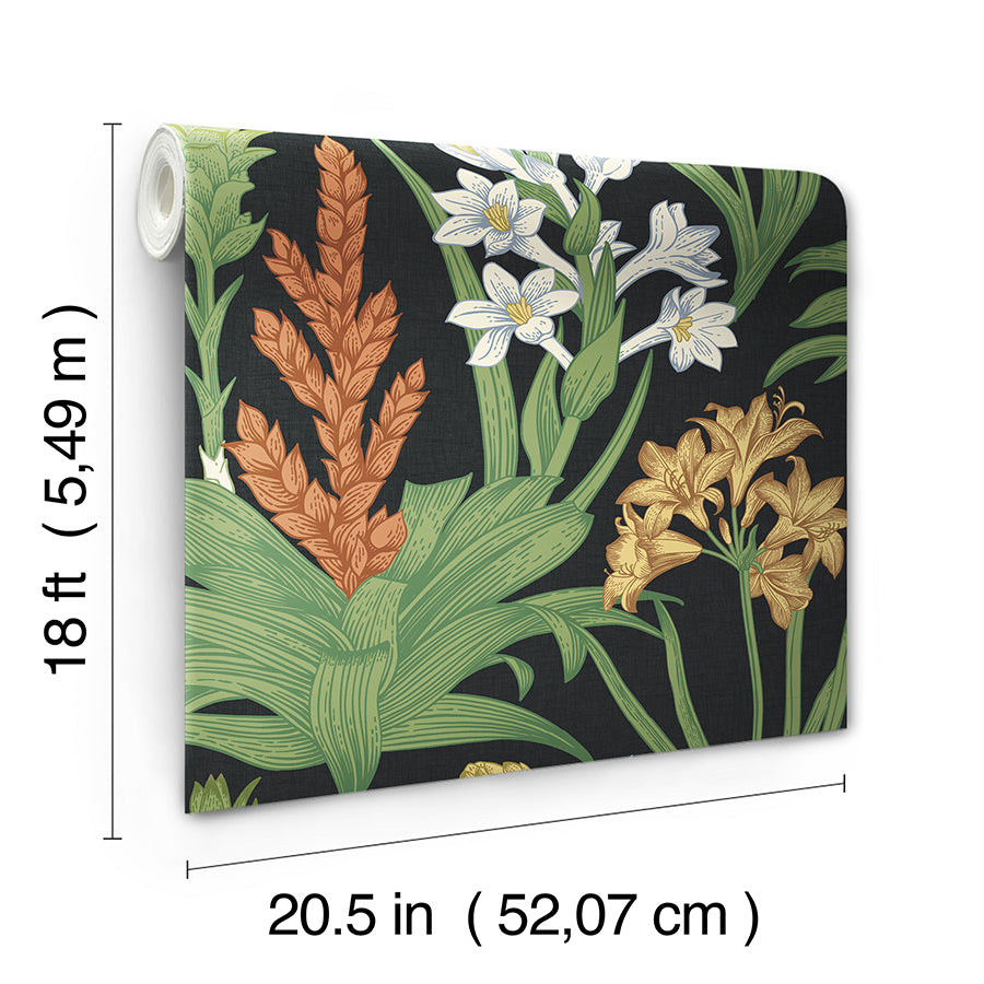 black-multi-blooming-villa-peel-and-stick-wallpaper-york-wallcoverings-nus6096 - York Wallcoverings Wallpaper