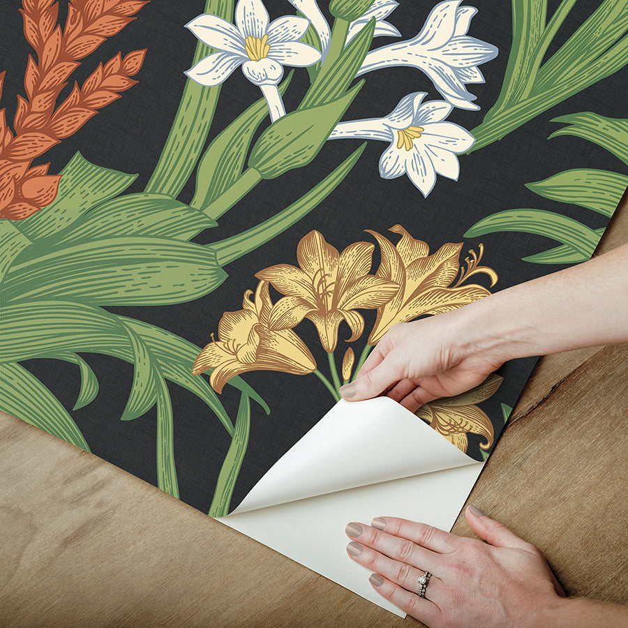 black-multi-blooming-villa-peel-and-stick-wallpaper-york-wallcoverings-nus6096 - York Wallcoverings Wallpaper