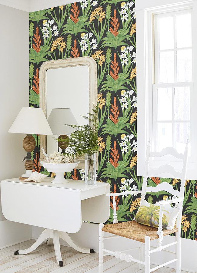 black-multi-blooming-villa-peel-and-stick-wallpaper-york-wallcoverings-nus6096 - York Wallcoverings Wallpaper