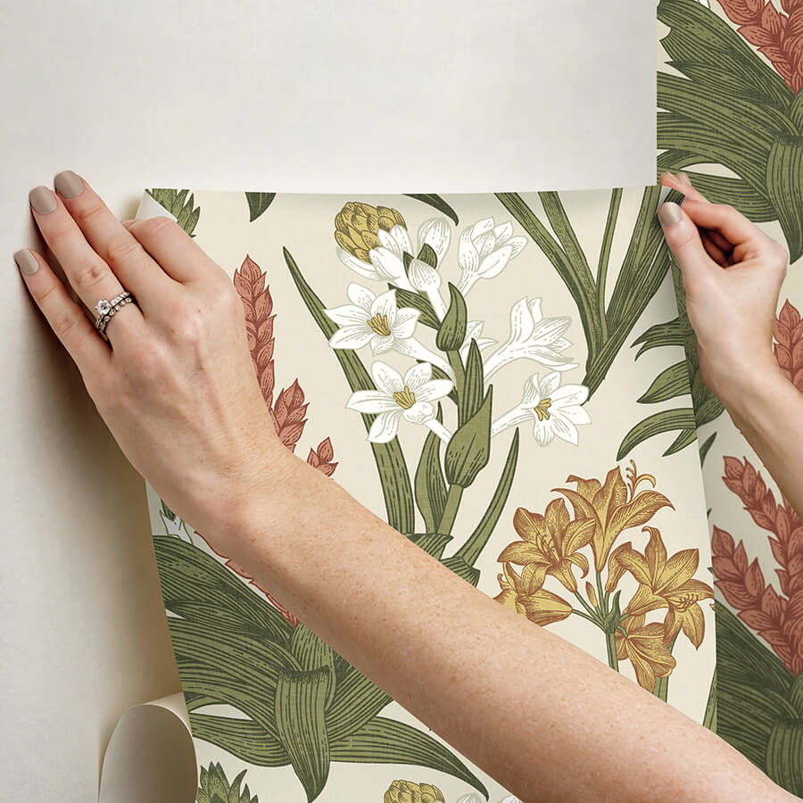linen-olive-blooming-villa-peel-and-stick-wallpaper-york-wallcoverings-nus6097 - York Wallcoverings Wallpaper