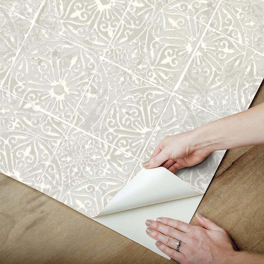 grey-provincial-tile-peel-and-stick-wallpaper-york-wallcoverings-nus6102 - York Wallcoverings Wallpaper