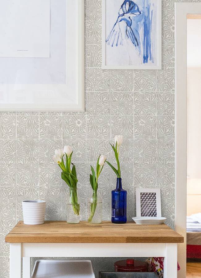 grey-provincial-tile-peel-and-stick-wallpaper-york-wallcoverings-nus6102 - York Wallcoverings Wallpaper
