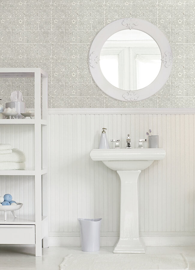 grey-provincial-tile-peel-and-stick-wallpaper-york-wallcoverings-nus6102 - York Wallcoverings Wallpaper