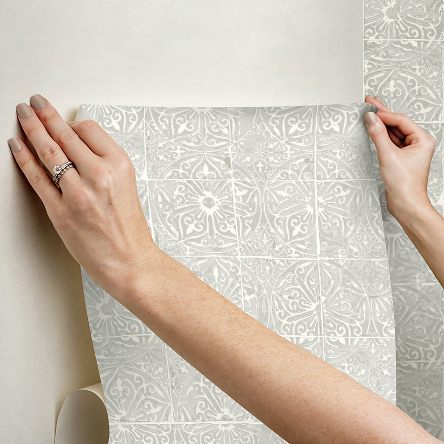 grey-provincial-tile-peel-and-stick-wallpaper-york-wallcoverings-nus6102 - York Wallcoverings Wallpaper