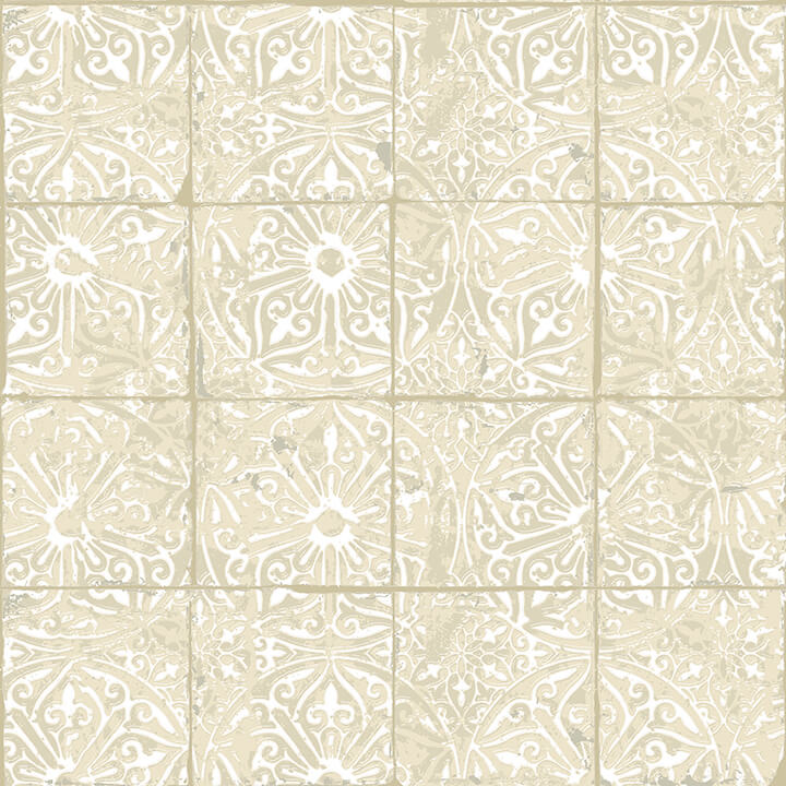 cream-provincial-tile-peel-and-stick-wallpaper-york-wallcoverings-nus6103 - York Wallcoverings Wallpaper