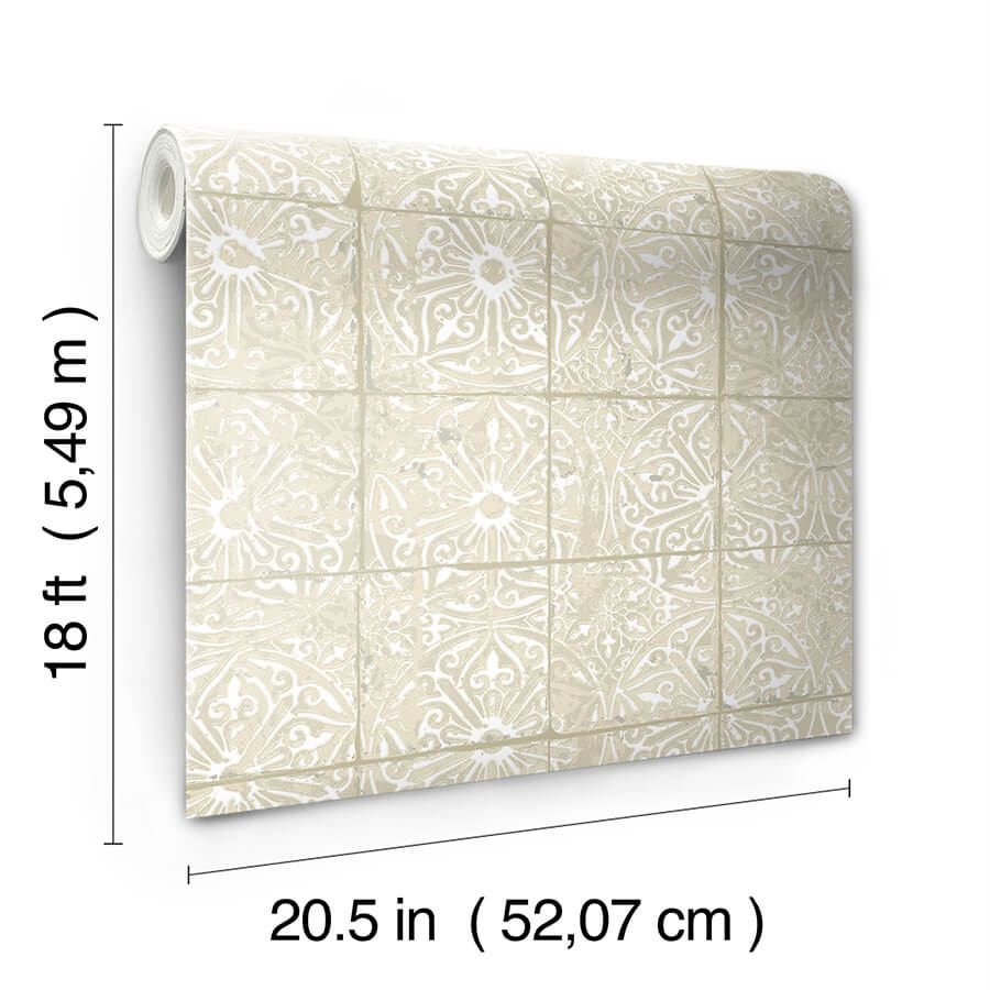 cream-provincial-tile-peel-and-stick-wallpaper-york-wallcoverings-nus6103 - York Wallcoverings Wallpaper