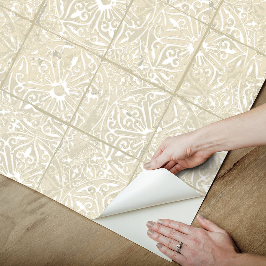 cream-provincial-tile-peel-and-stick-wallpaper-york-wallcoverings-nus6103 - York Wallcoverings Wallpaper