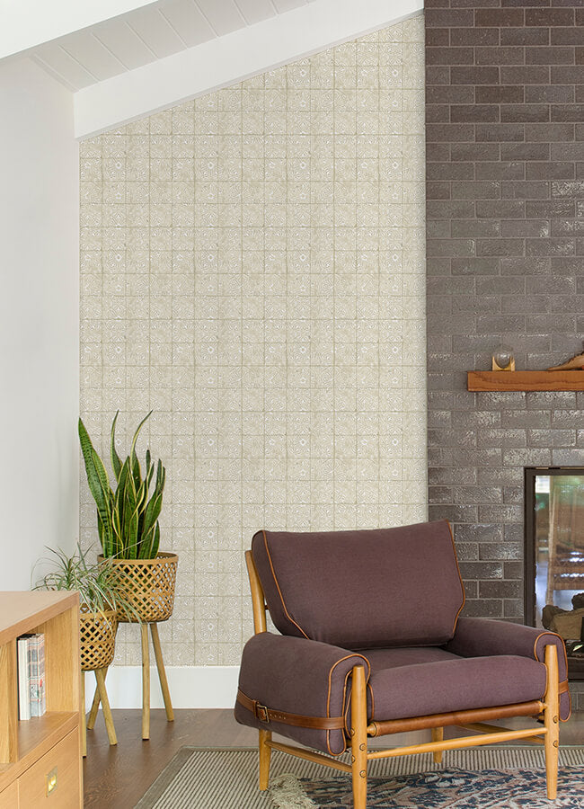 cream-provincial-tile-peel-and-stick-wallpaper-york-wallcoverings-nus6103 - York Wallcoverings Wallpaper