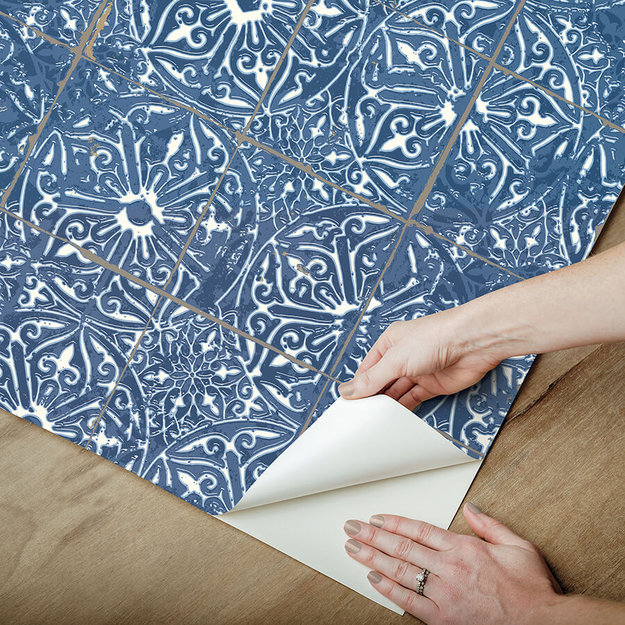 cobalt-sea-provincial-tile-peel-and-stick-wallpaper-york-wallcoverings-nus6104 - York Wallcoverings Wallpaper