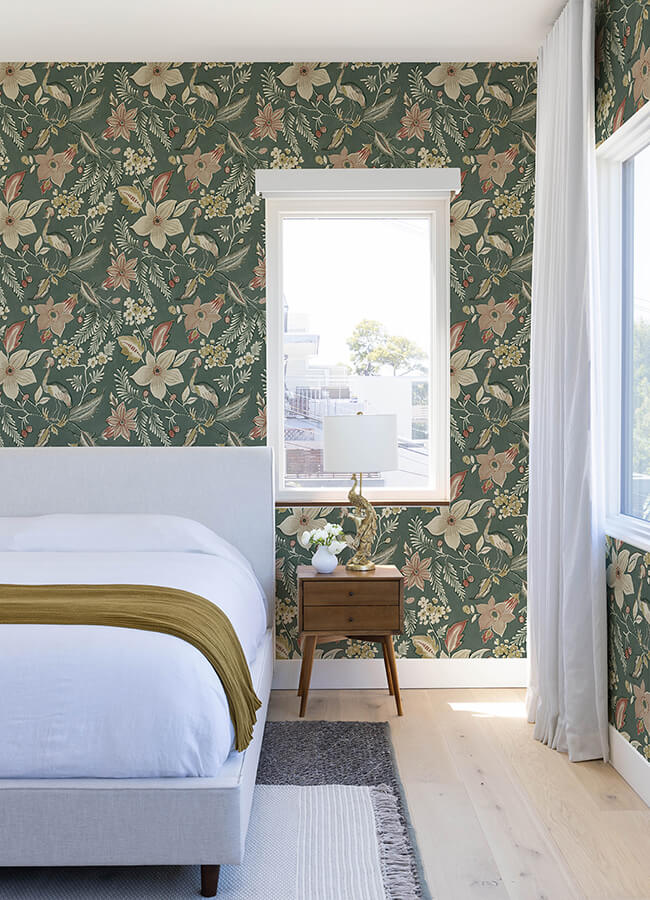 crestwood-sea-green-crowned-crane-wallpaper-york-wallcoverings-4034-26792 - York Wallpaper Wallpaper